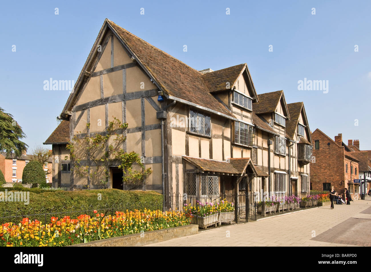 The old timber framed tudor house that was Shakespeare's birthplace on Henley Street in Stratford-Upon-Avon. Stock Photo