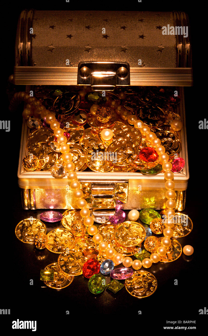 Jewelry in treasure chest Stock Photo