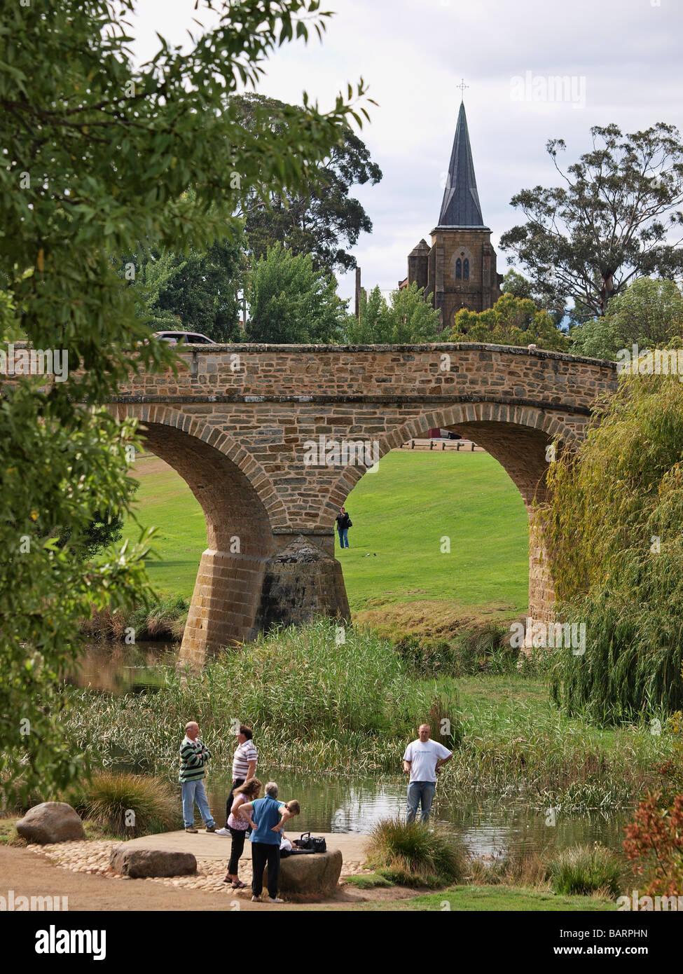 STONE BRIDGE CROSSING THE RIVER COAL AT RICHMOND NEAR HOBART TASMANIA AUSTRALIA Stock Photo