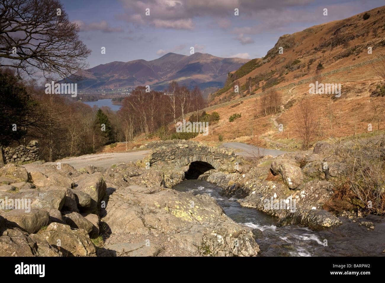 Ashness Bridge in Borrowdale one of the English Lake District's most visited and photographed viewpoints Stock Photo