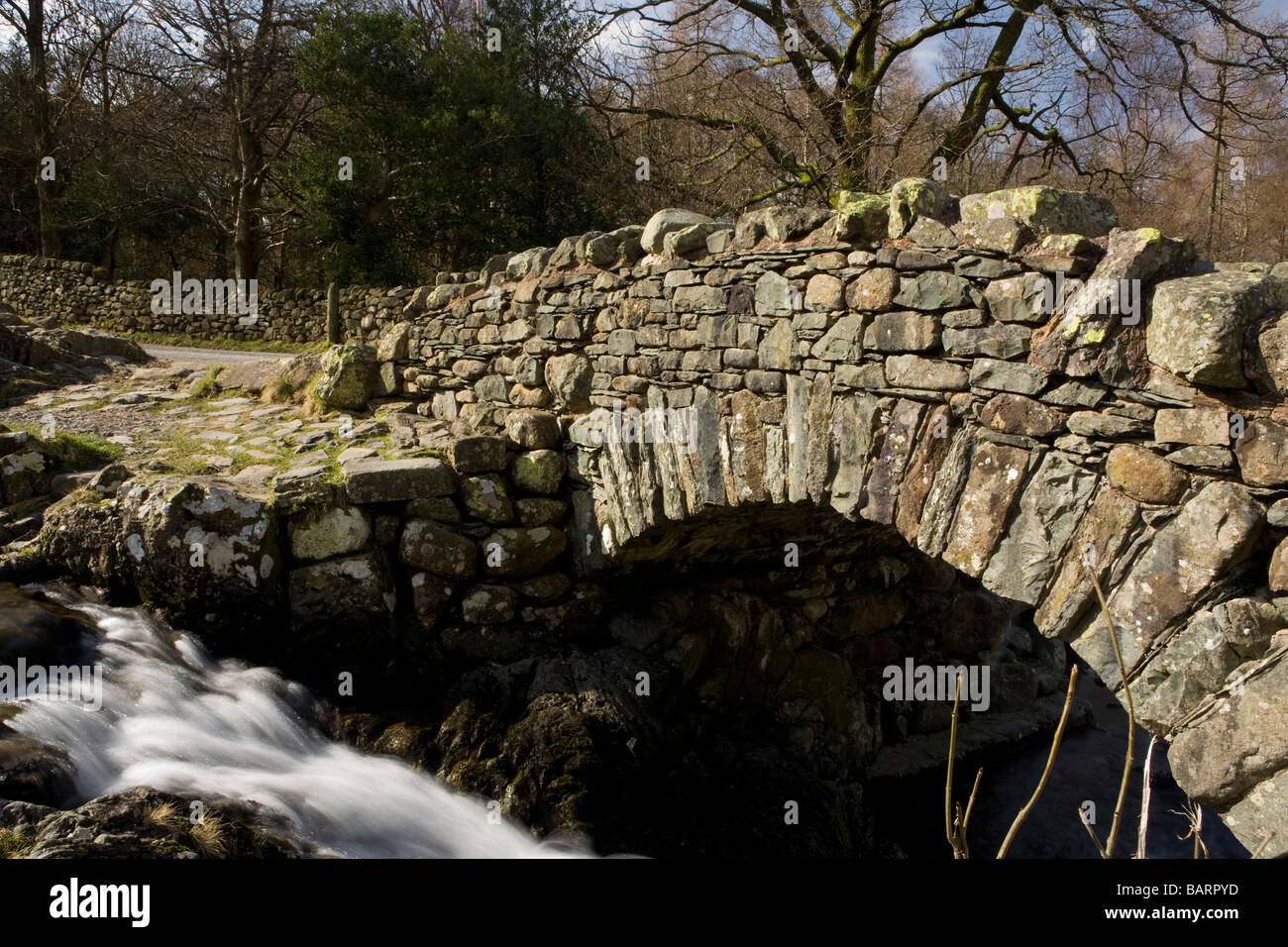 Ashness Bridge in Borrowdale is one of the English Lake District's most visited and photographed viewpoints Stock Photo