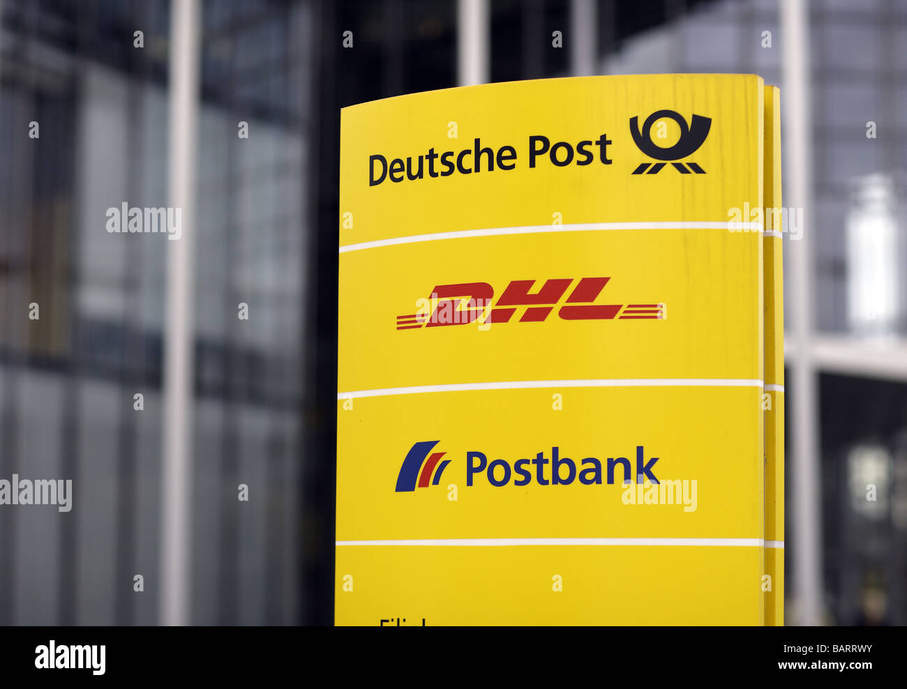 Logos Deutsche Post DHL Postbank Stock Photo