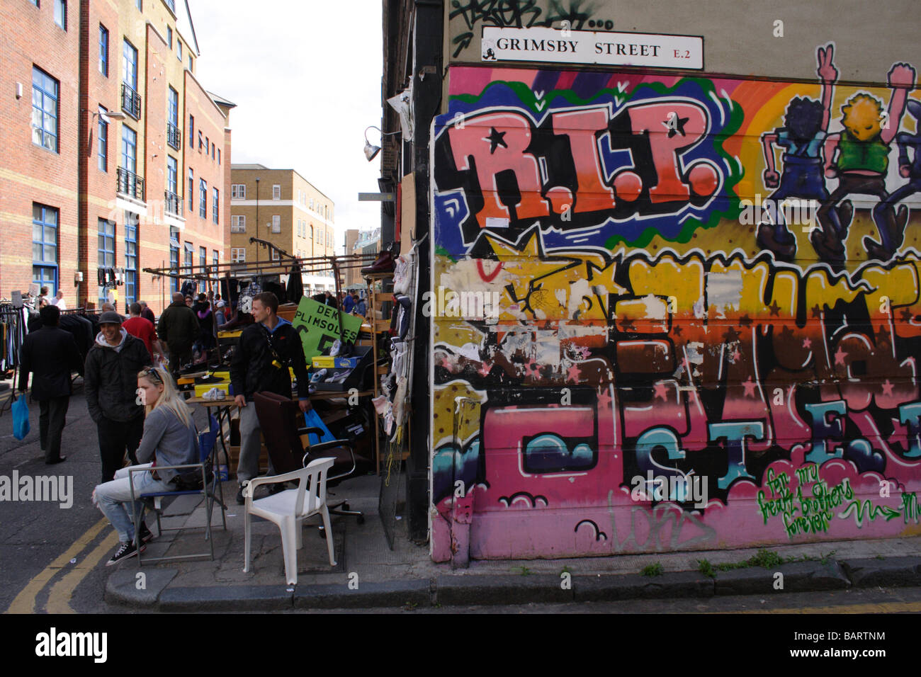 Graffiti off Brick Lane and street market London Stock Photo Alamy