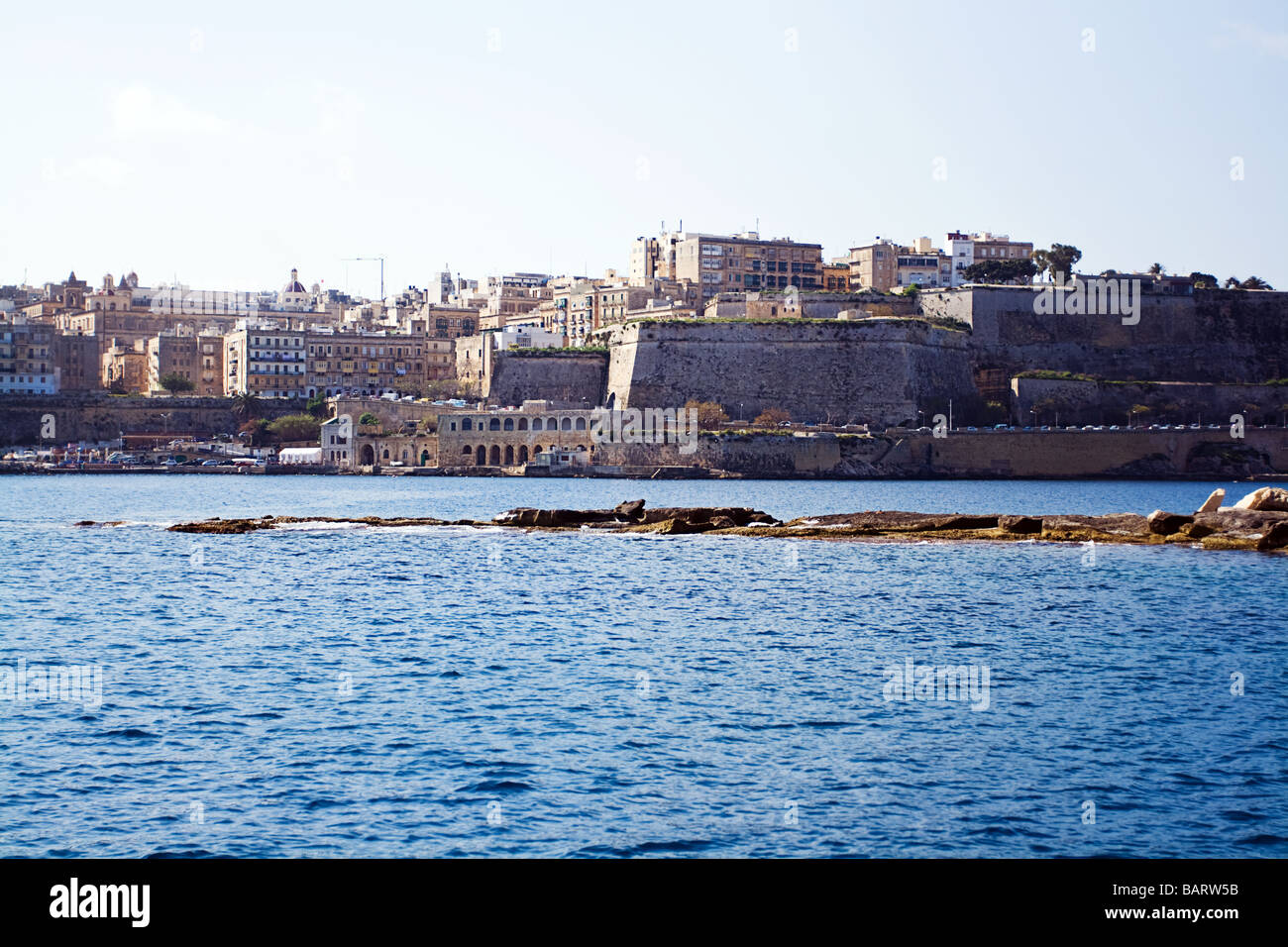 View of Valletta from Sliema ferry boat. Stock Photo