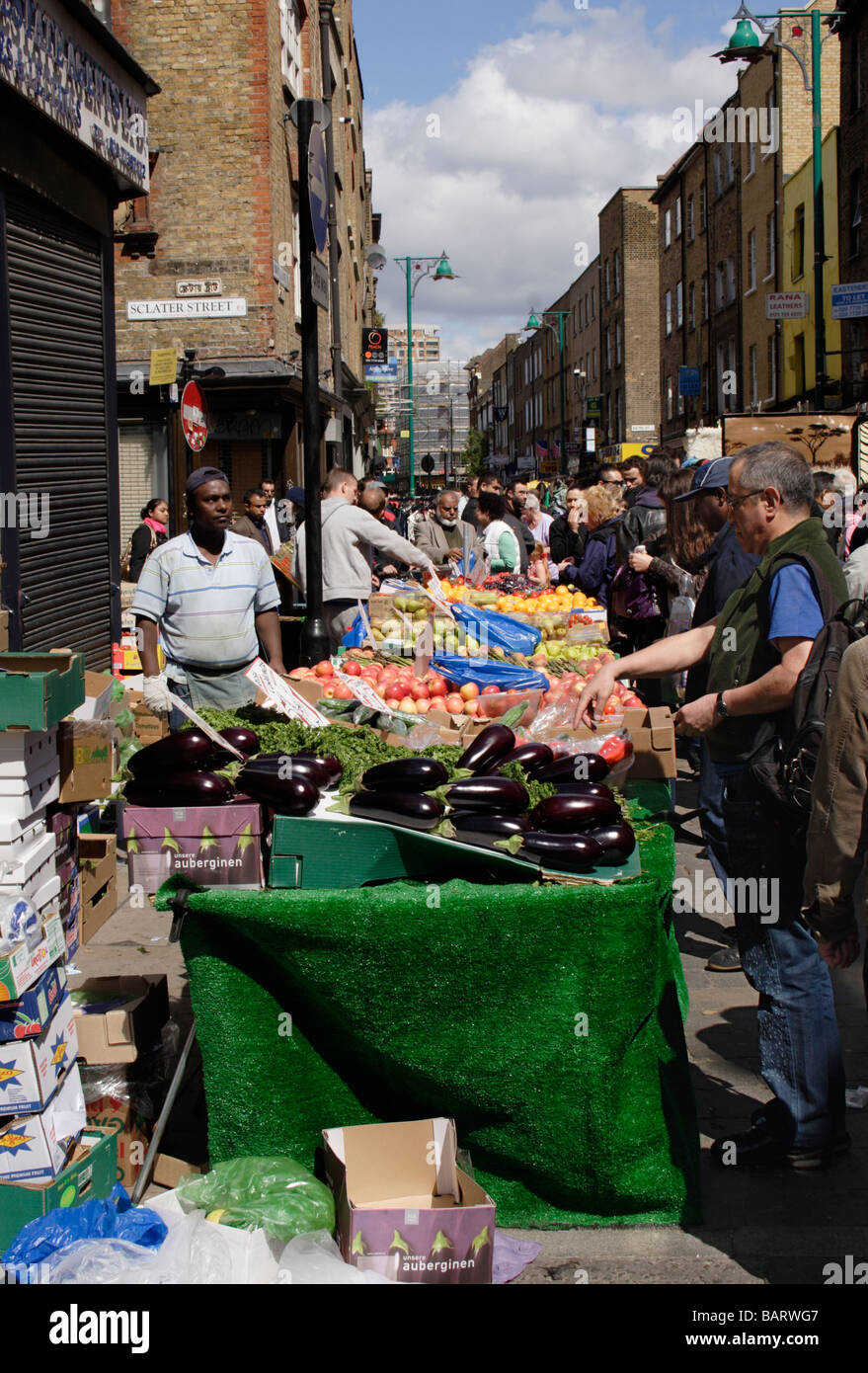 Fruit stall Brick Lane Market London May 2009 Stock Photo
