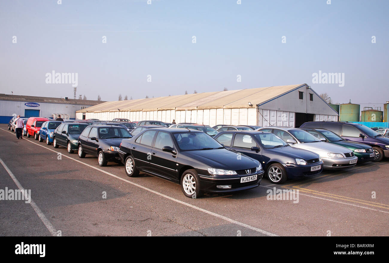Rows of cars ready for auction Stock Photo