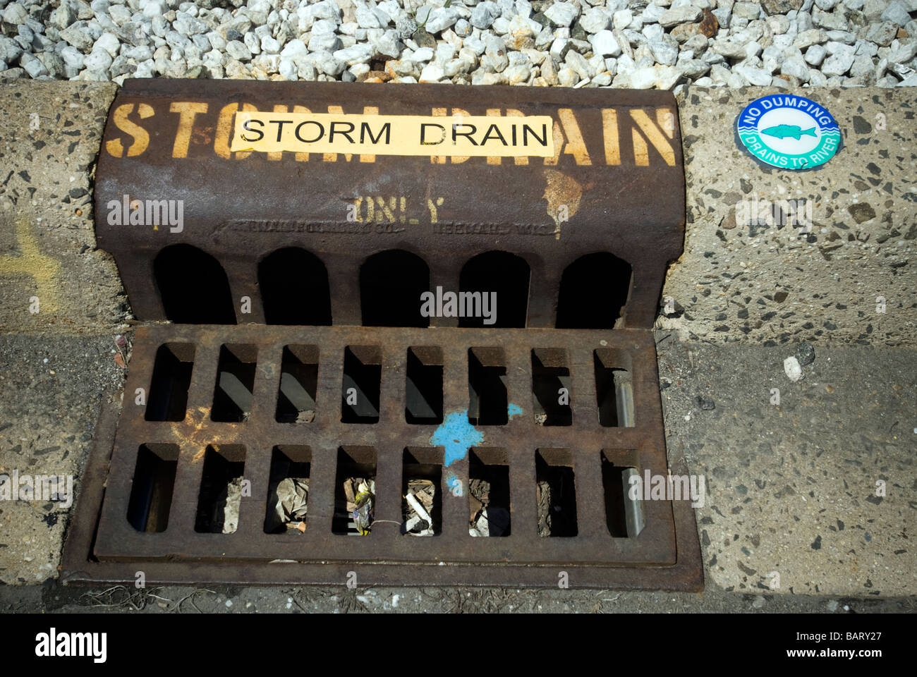 Storm drain at the Yonkers Sewage Treatment Plant in the city of Yonkers NY in Westchester County Stock Photo