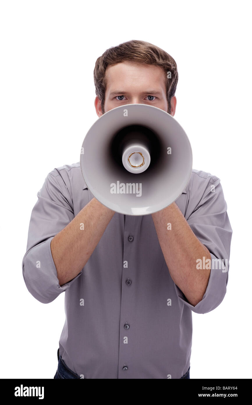 Man with megaphone hi-res stock photography and images - Alamy