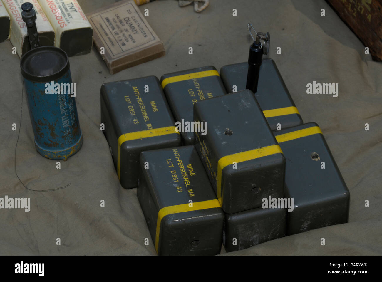 explosives used in war on display during a WWII reenactment in Glendale