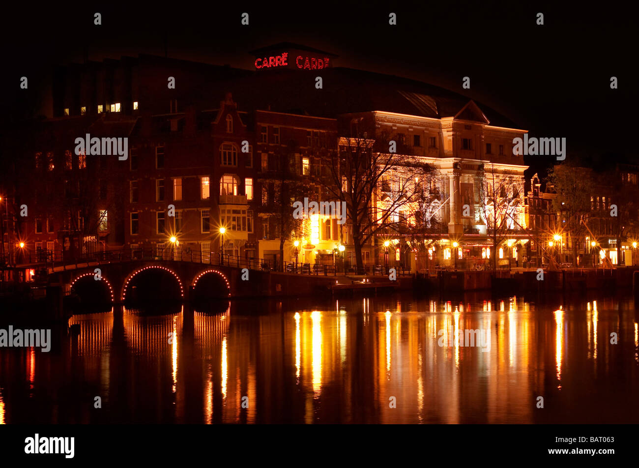 canals in Amsterdam at night photo taken with a long exposure Stock Photo