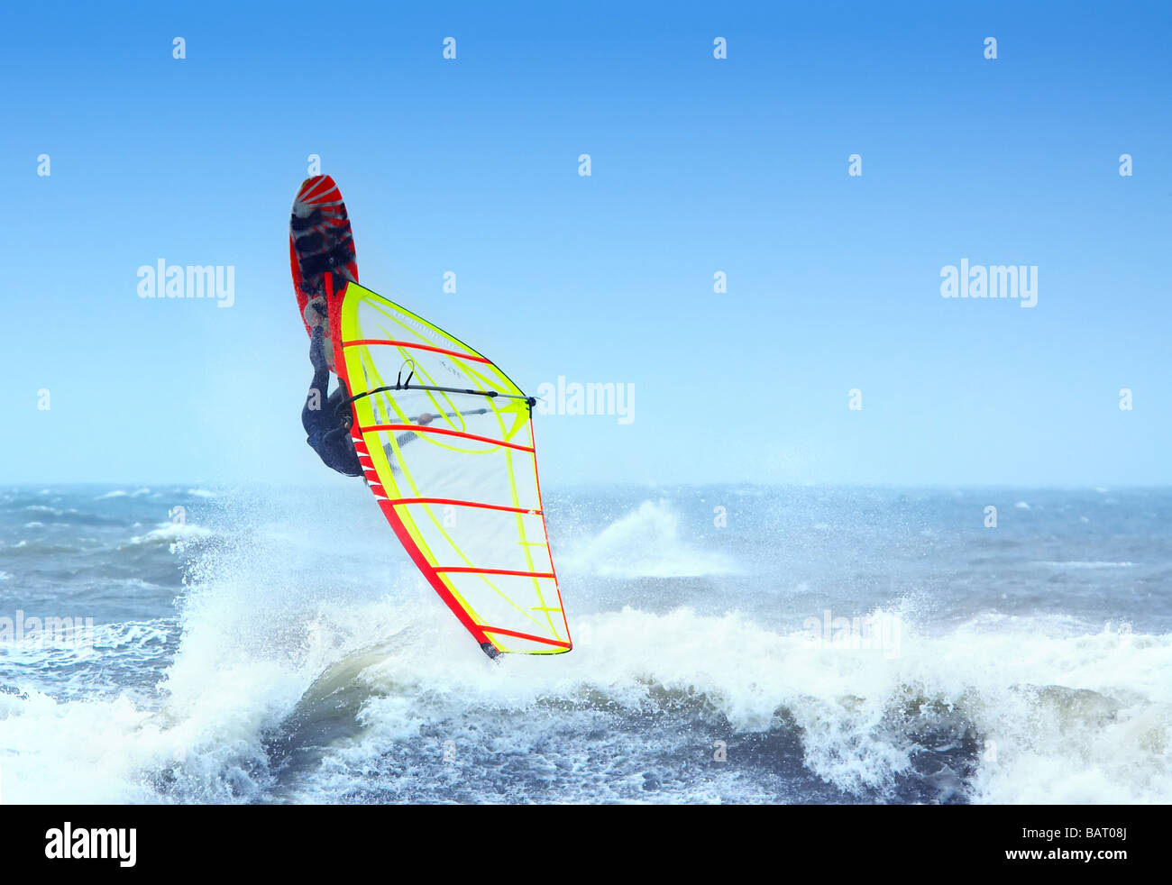 extreme windsurfing in Scheveningen north sea Holland The Netherlands
