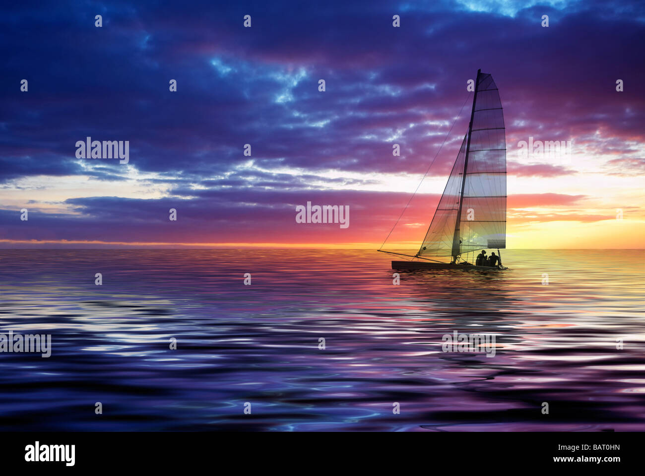 Sailboat Against A Beautiful Sunset Stock Photo Alamy