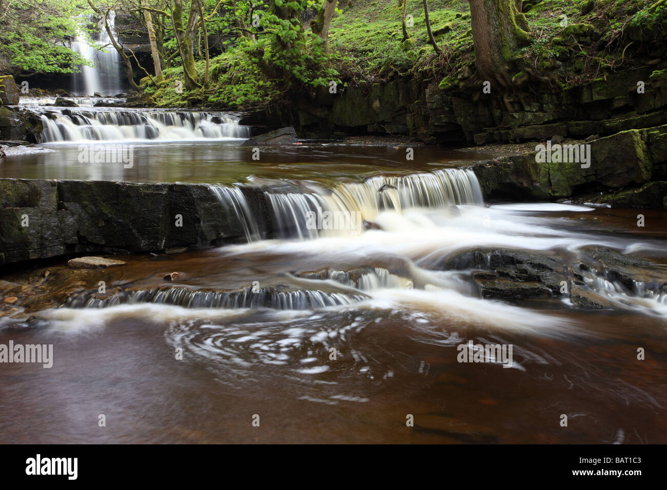 Waterfalls Downstream of Summerhill Force and Gibsons Cave Bowlees Beck Bowlees Upper Teesdale County Durham Stock Photo