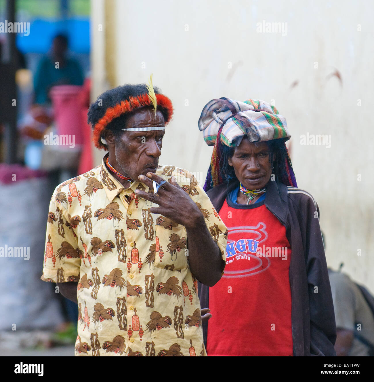 Papuan people in the market Wamena Papua Indonesia Stock Photo