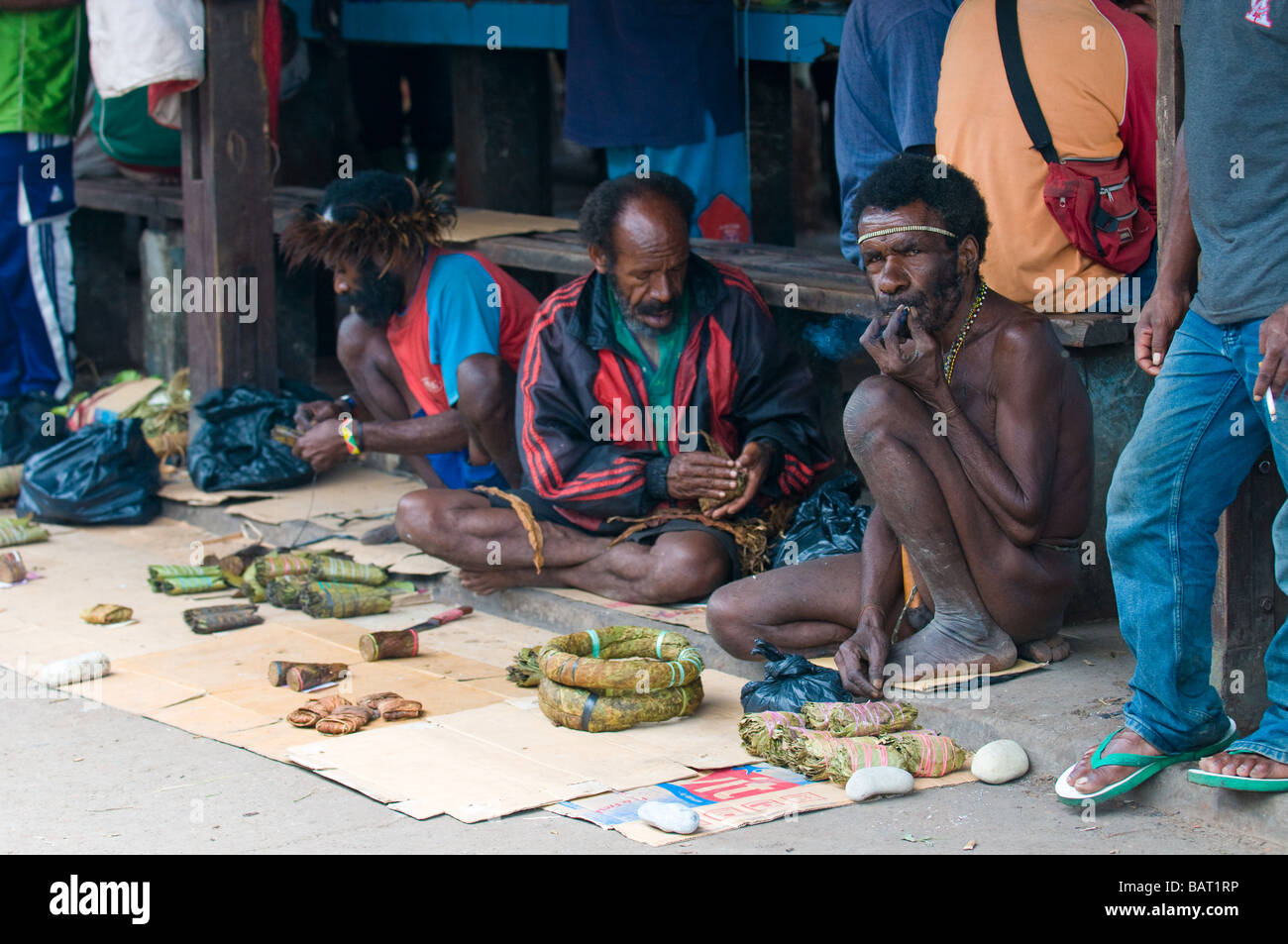 Papuan people in the market Wamena Papua Indonesia Stock Photo