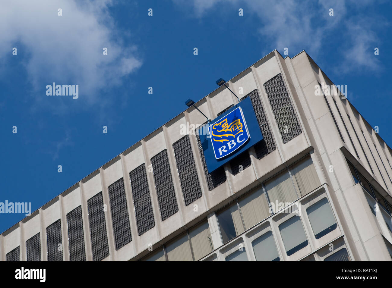 RBC logo on their Place D'Youville corporate office in Quebec city. Royal Bank of Canada, Stock Photo