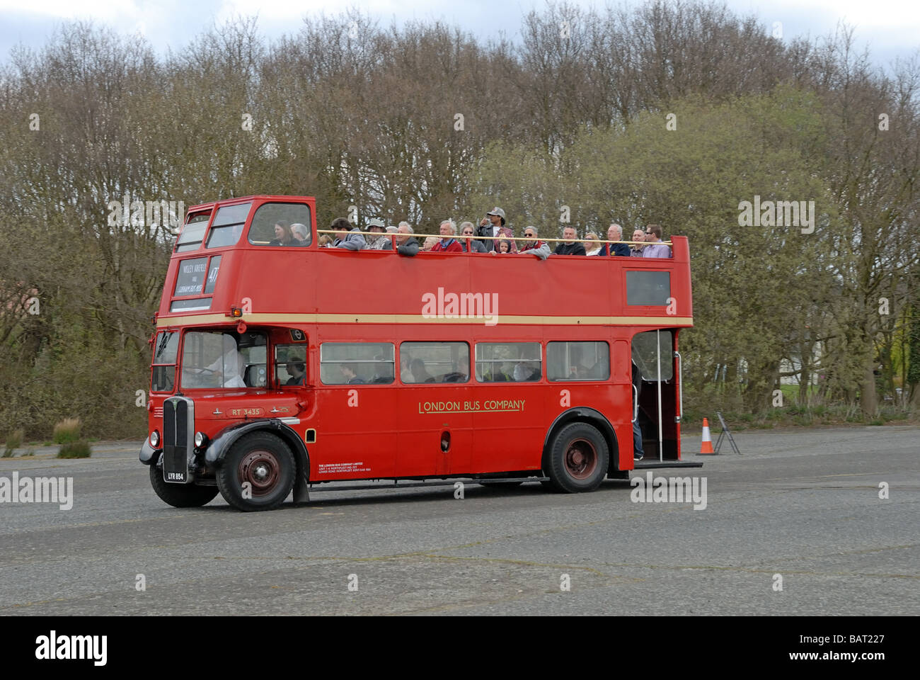 Side view of LYR 854 RT 3435 a London Bus Company RT open top double decker being used as a feeder bus at the Cobham Bus Museum Stock Photo
