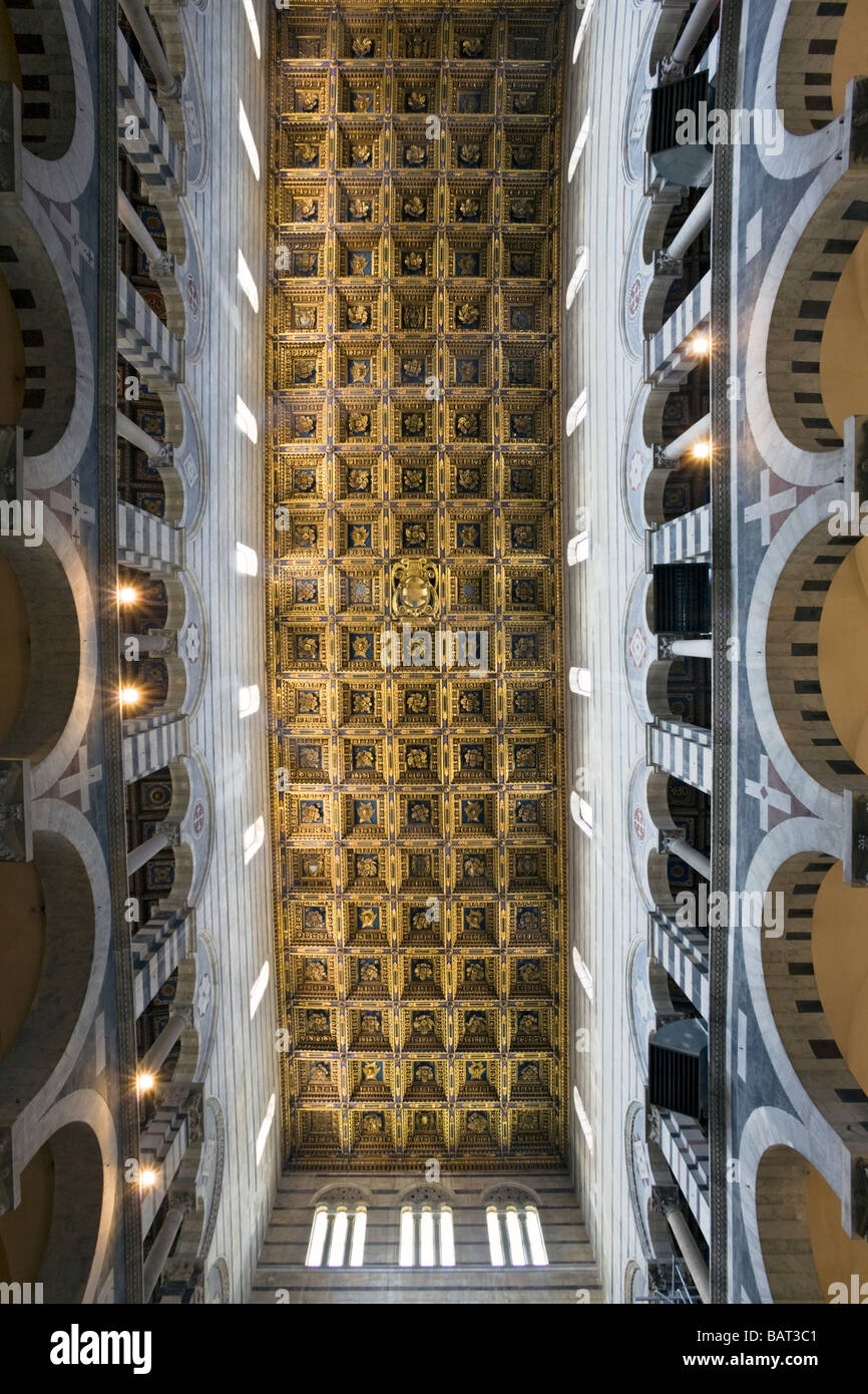 The coffered ceiling of the Cathedral of Pisa (Tuscany - Italy). Le plafond à caissons de la Cathédrale de Pise (Italie). Stock Photo