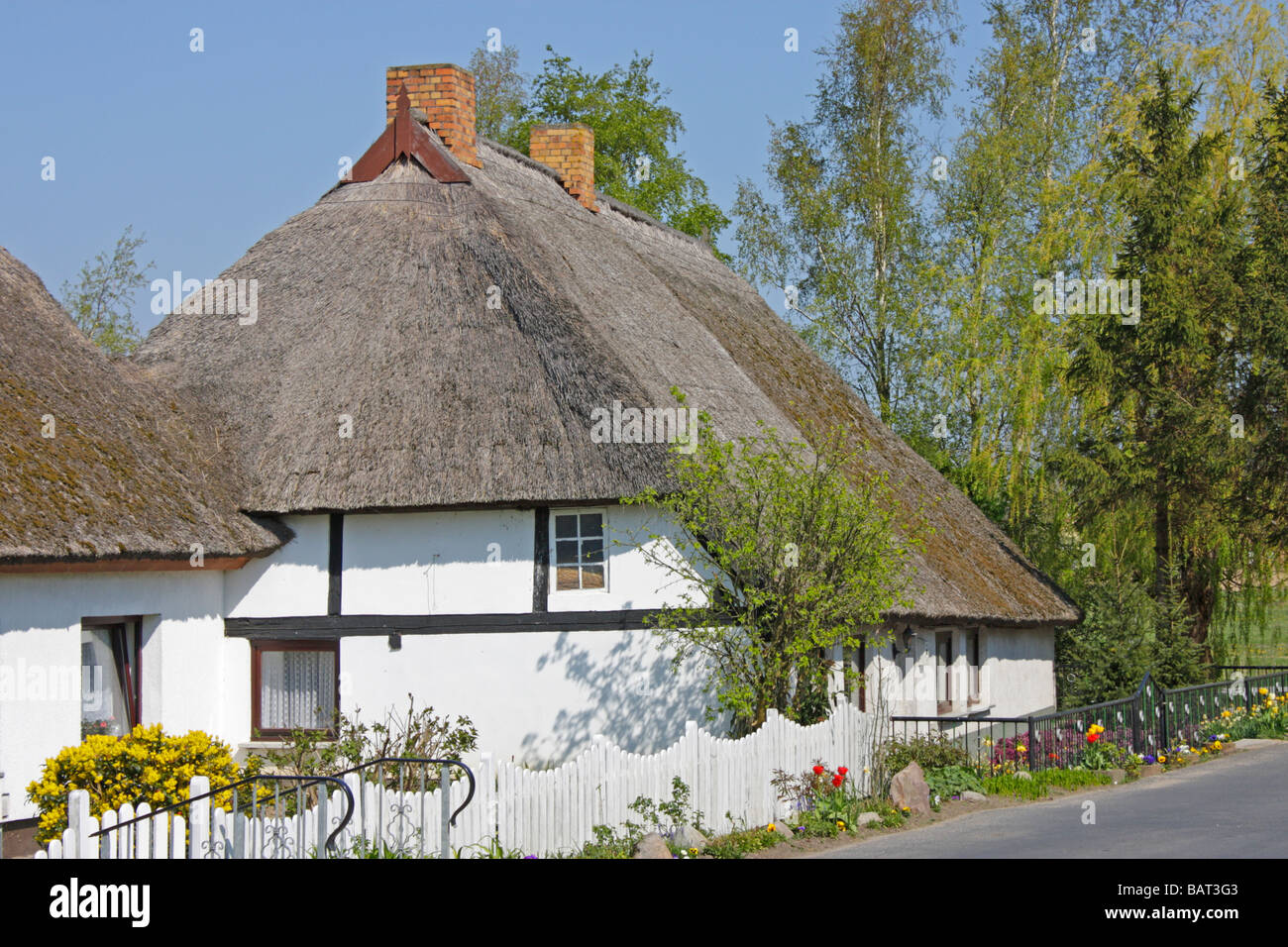 thatched house at Waase, Ummanz Island, Ruegen Island, Mecklenburg Western-Pomerania, Northern Germany Stock Photo