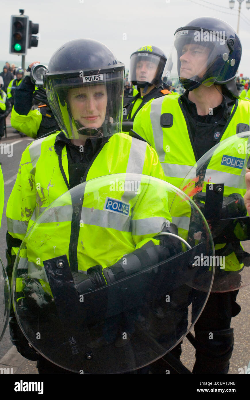 Police at a SmashEDO demonstration in Brighton May 4 2009 Stock Photo