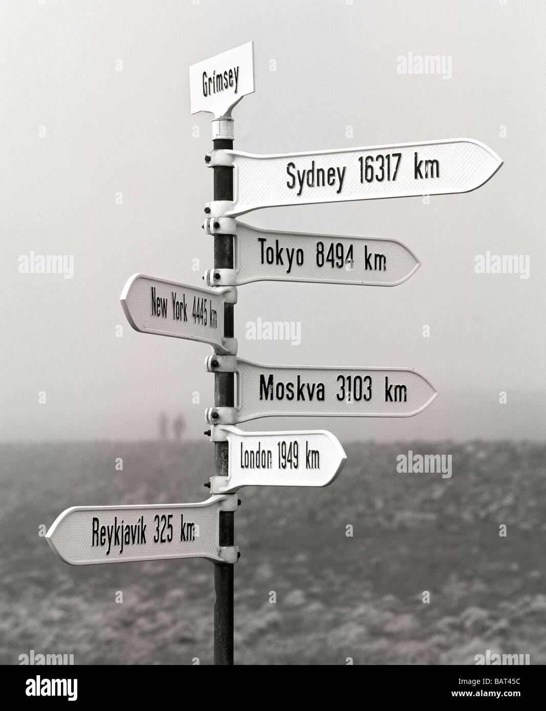 Directional sign on Grimsey Island in Iceland, July 1995. Photo by Lisa