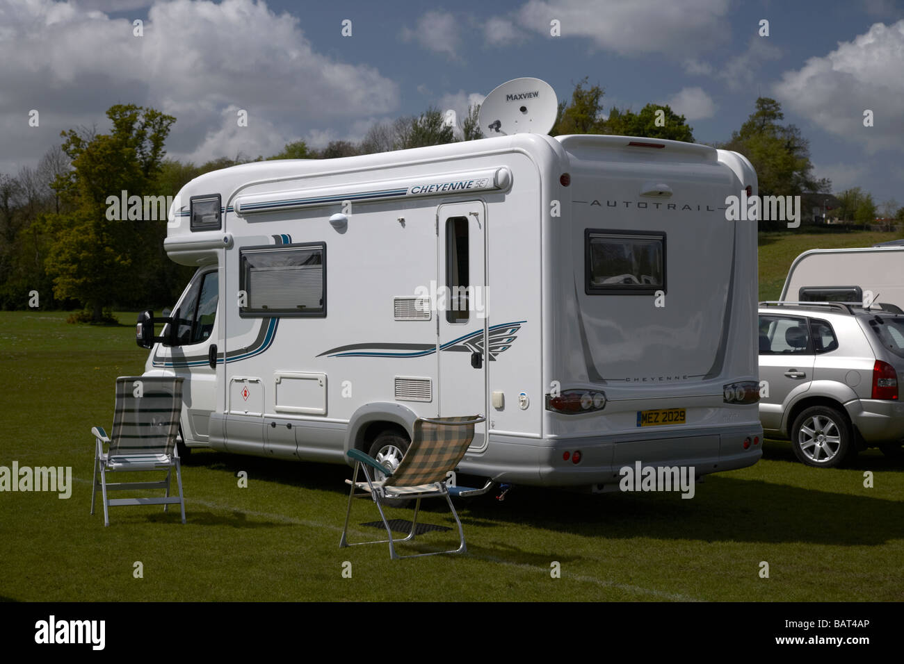 motorhome with satellite dish on a caravan site in county armagh