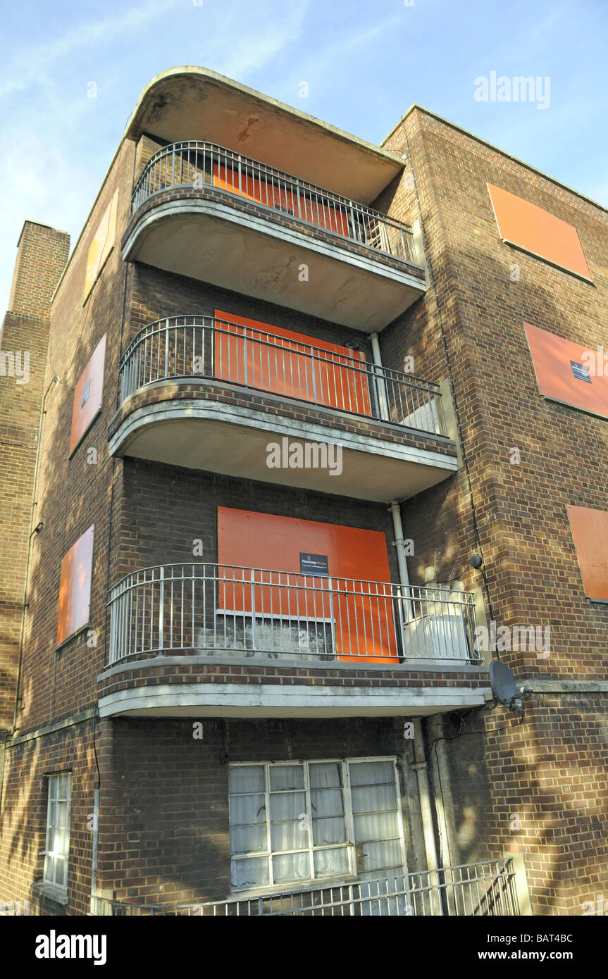 Boarded up council flats Hackney London England UK Stock Photo