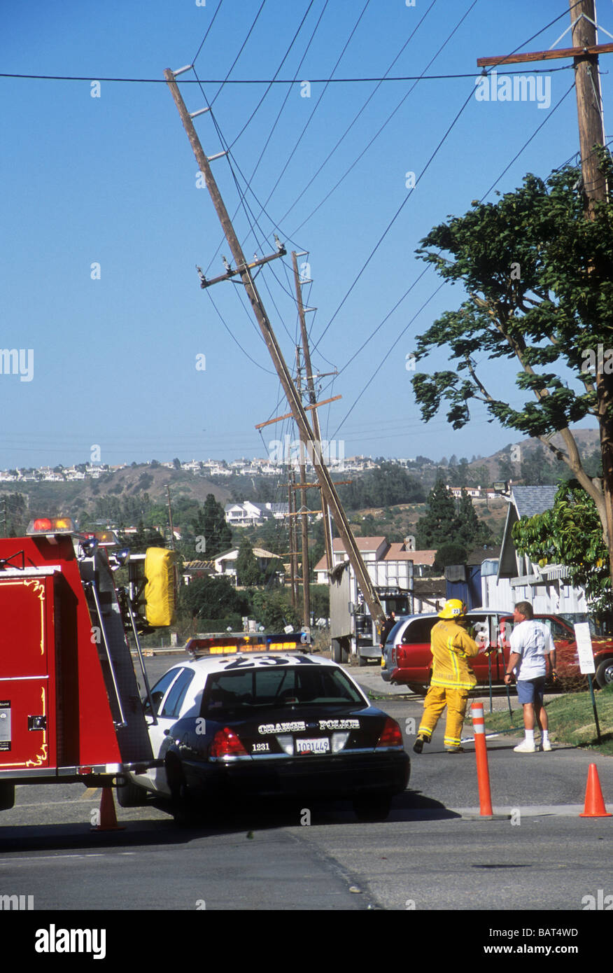 wind storm damage telephone power pole down blow emergency electric