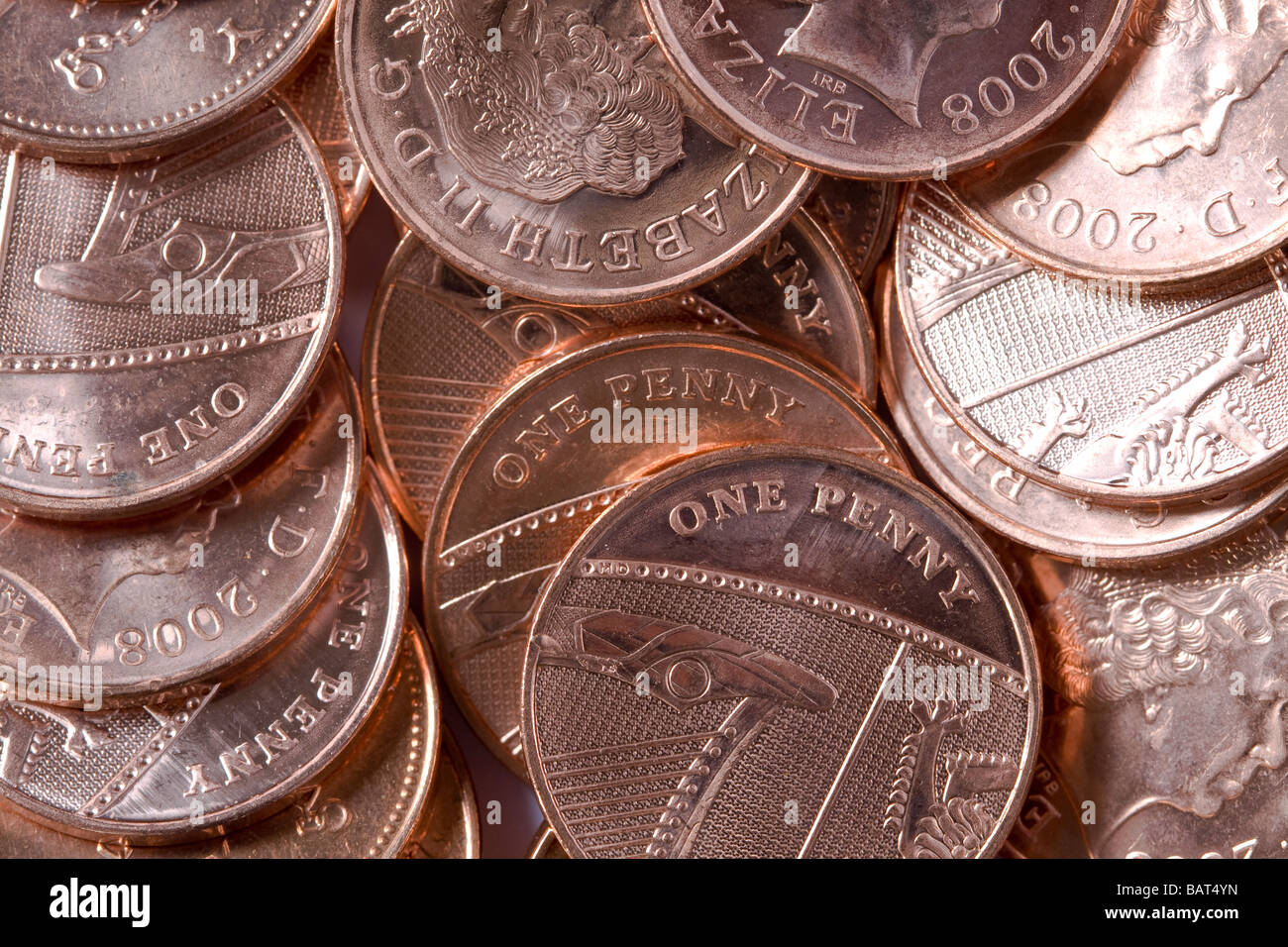 Pile of One Pence Coins Stock Photo