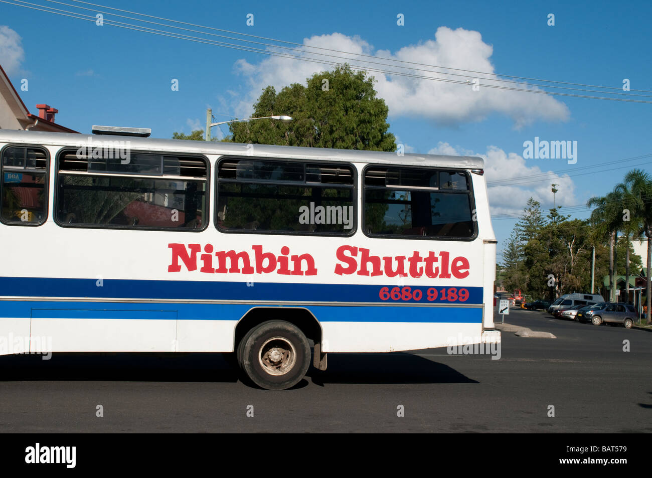 Nimbin Shuttle bus on Jonson Street Byron Bay NSW Australia Stock Photo