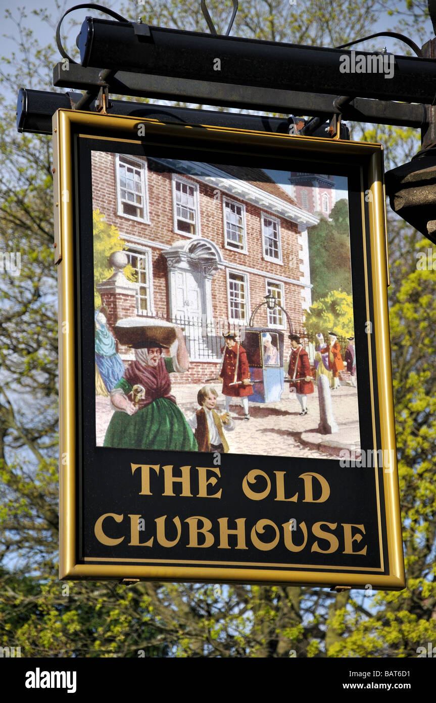 Pub sign, The Old Clubhouse Pub, Water Street, Buxton, Derbyshire, England, United Kingdom Stock Photo