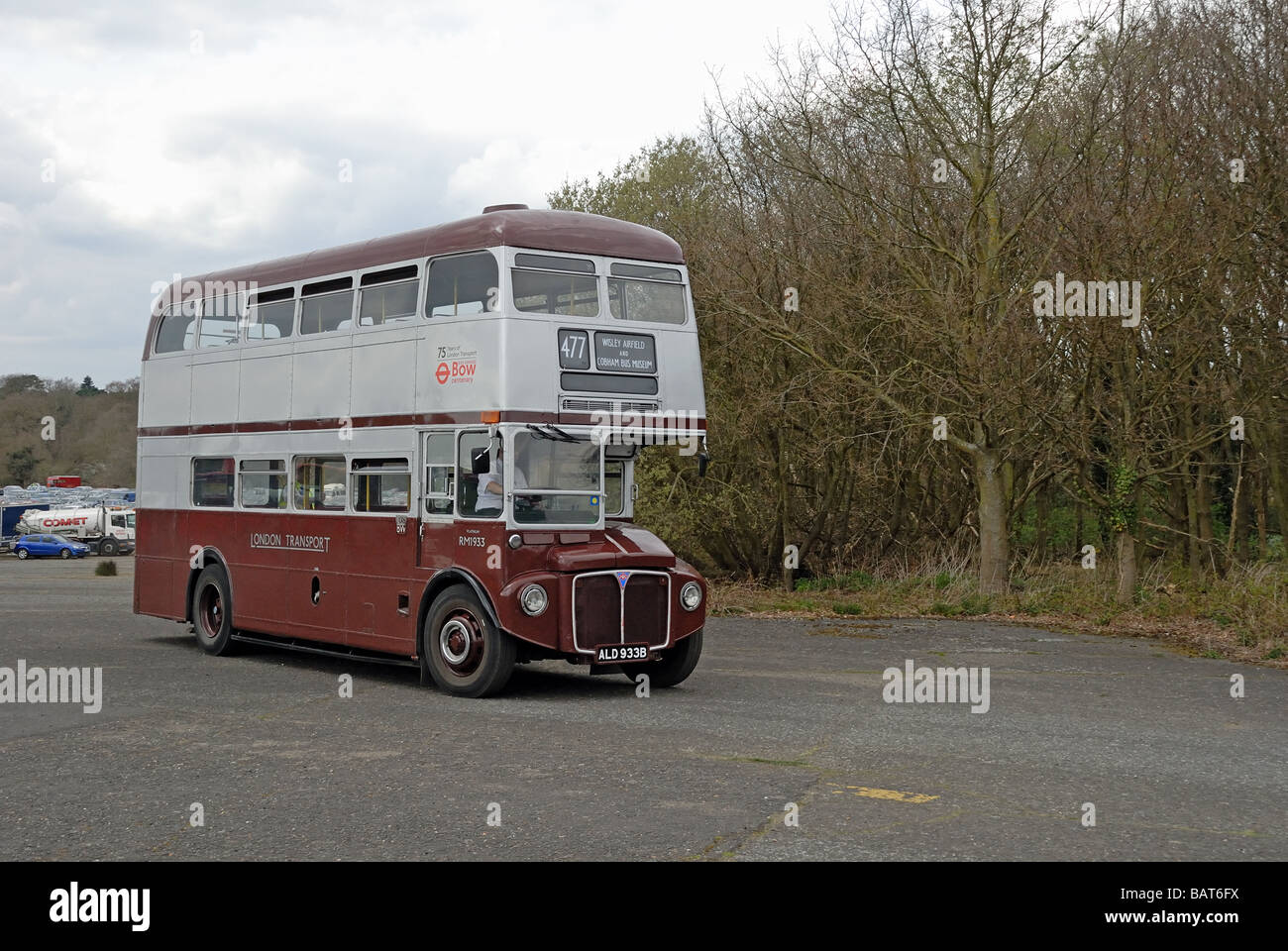 Three quarters front view of ALD 933B a 1964 AEC Routemaster RM 1933 part of the East London Heritage Route Fleet being used as Stock Photo