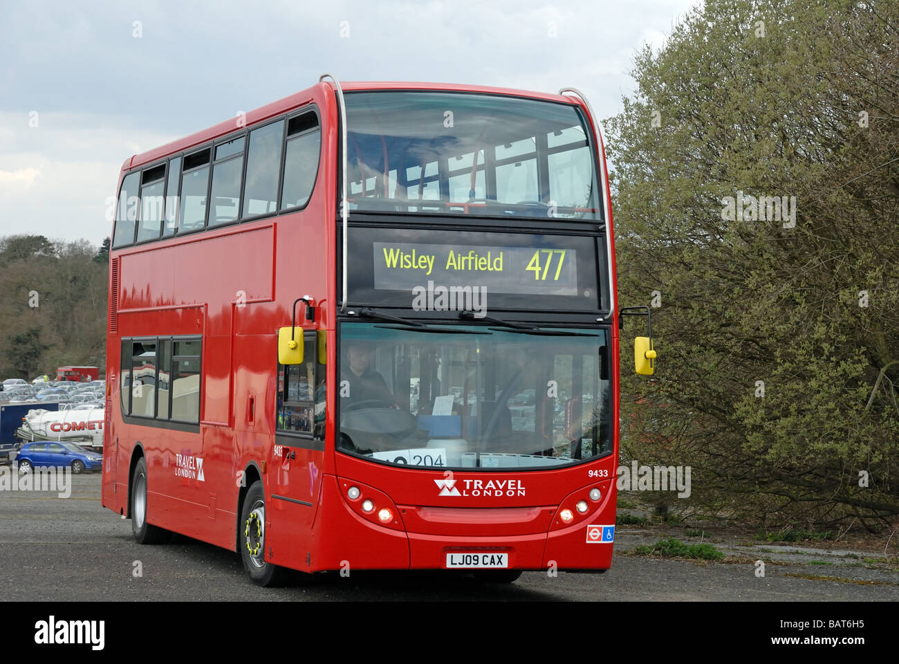 Three quarter front view of LJ09 CAX Travel London 9433 Alexander Dennis Trident Enviro 400 being used as a feeder bus at the Stock Photo