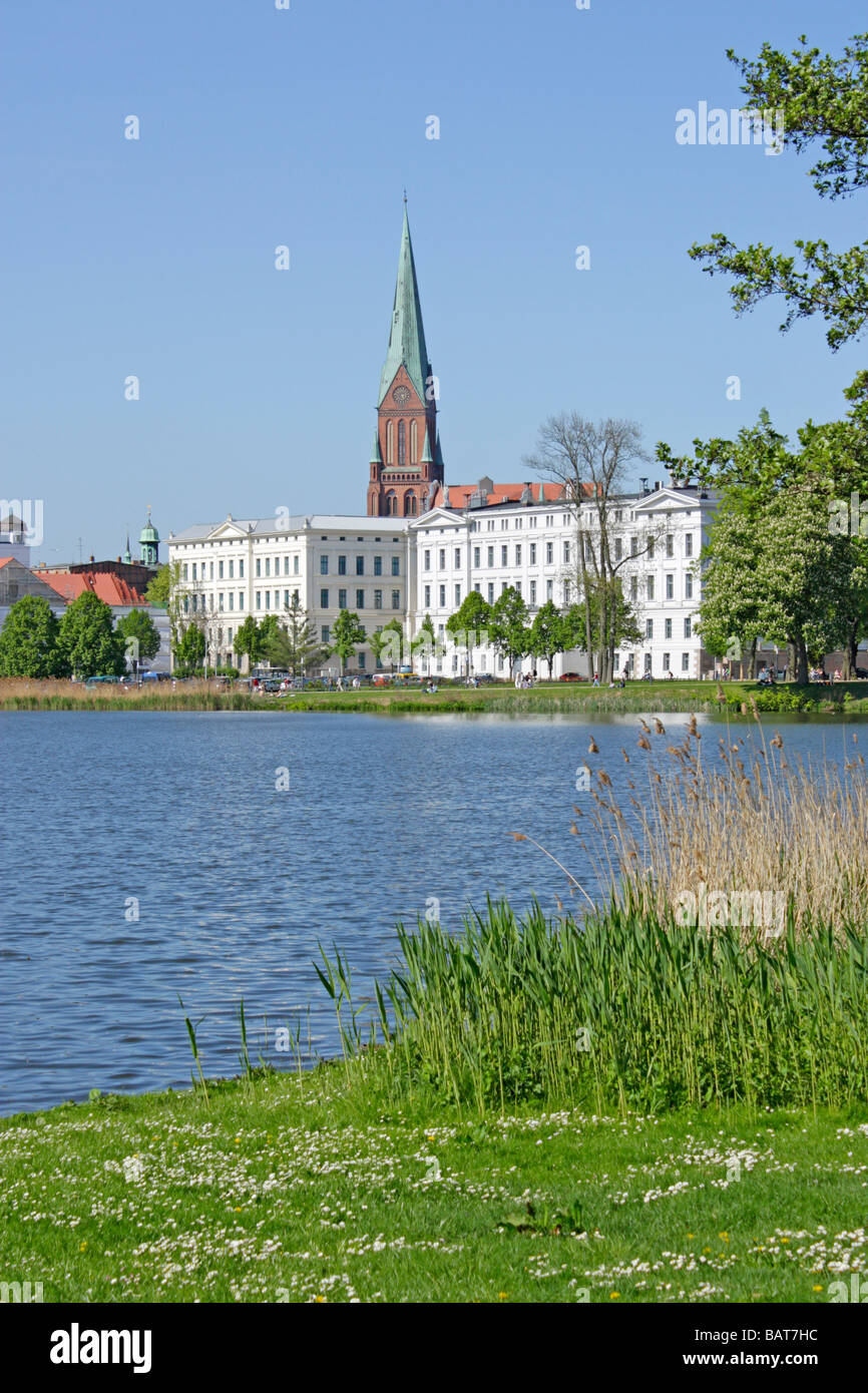 lakefront of Schwerin in Mecklenburg Western-Pomerania Stock Photo