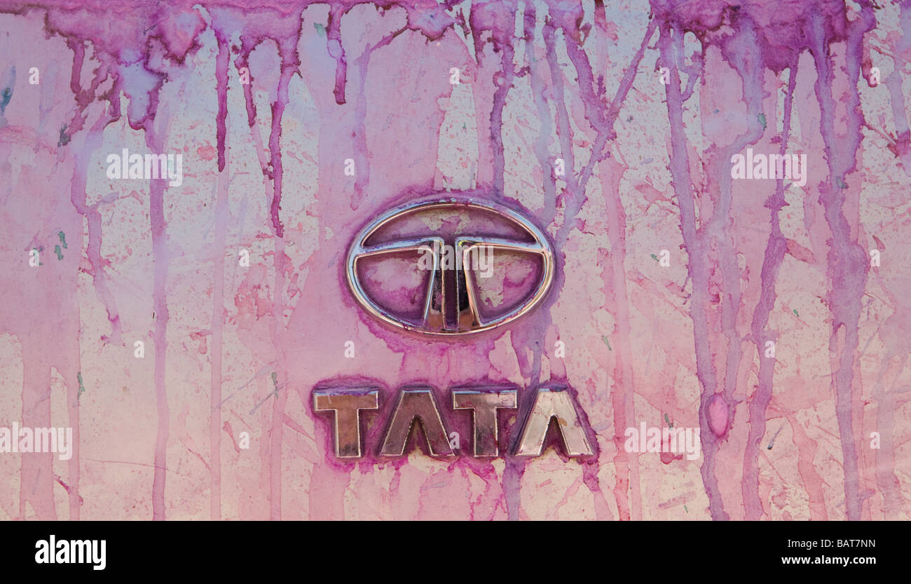 Tata Motor Car Covered In Pink Dye Mathura Uttar Pradesh India Stock Photo