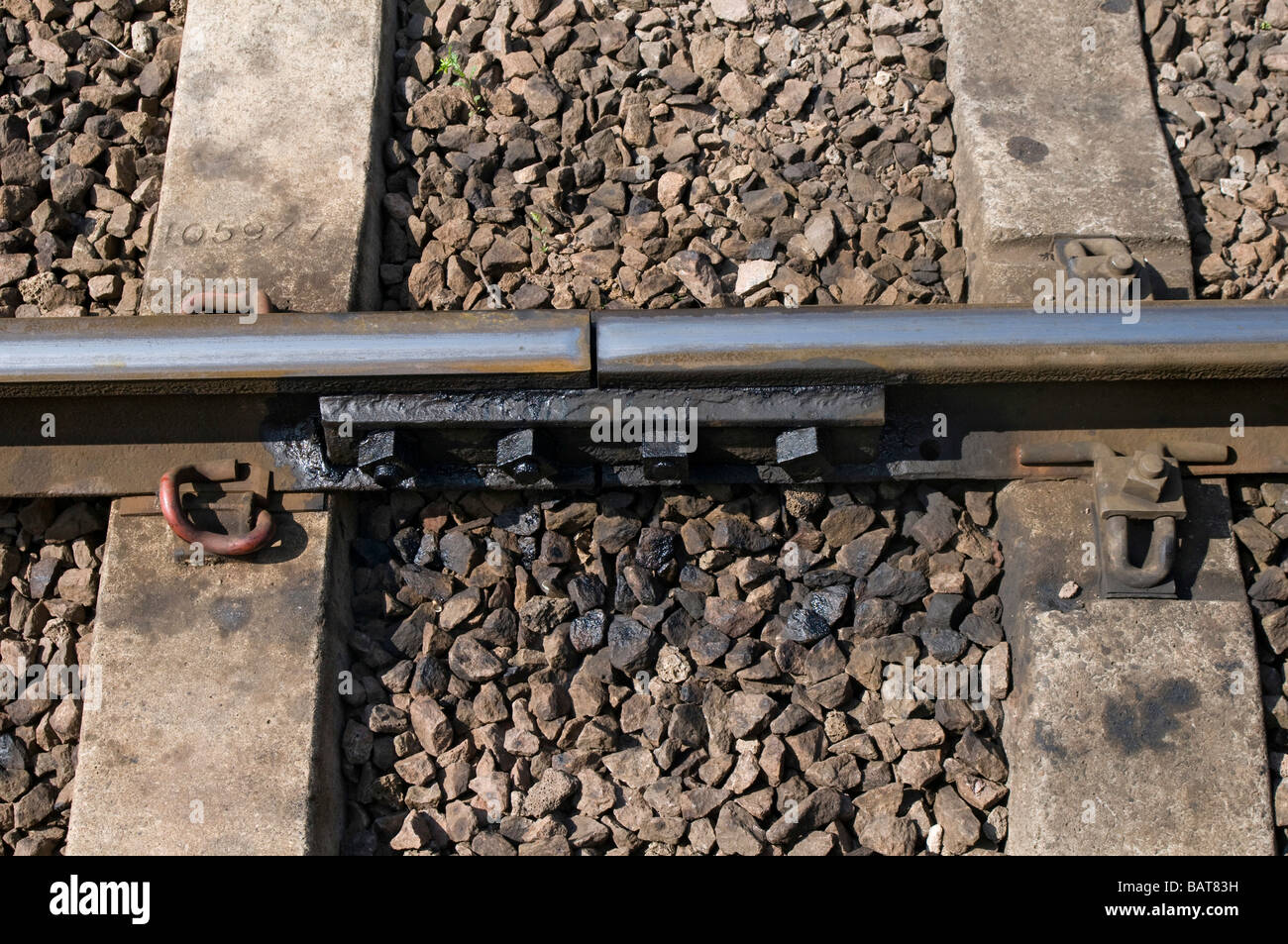 Close up of Rail fastening system on the Great Central Railway