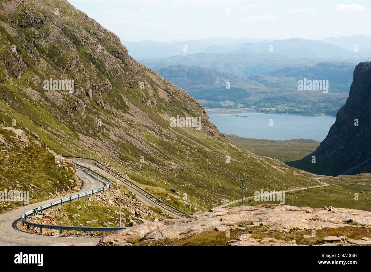 Hairpin bends on The Pass of the Cattle or Bealach na Ba, Wester Ross, Highlands of Scotland. Stock Photo