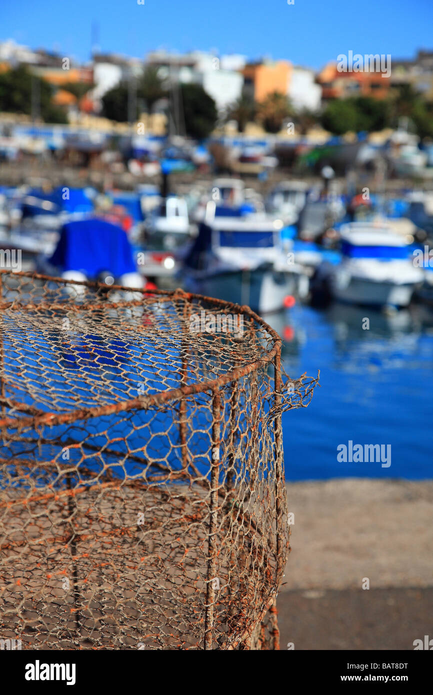 Lobster traps Harbour of Arguineguin Gran Canaria Spain Europe Stock Photo
