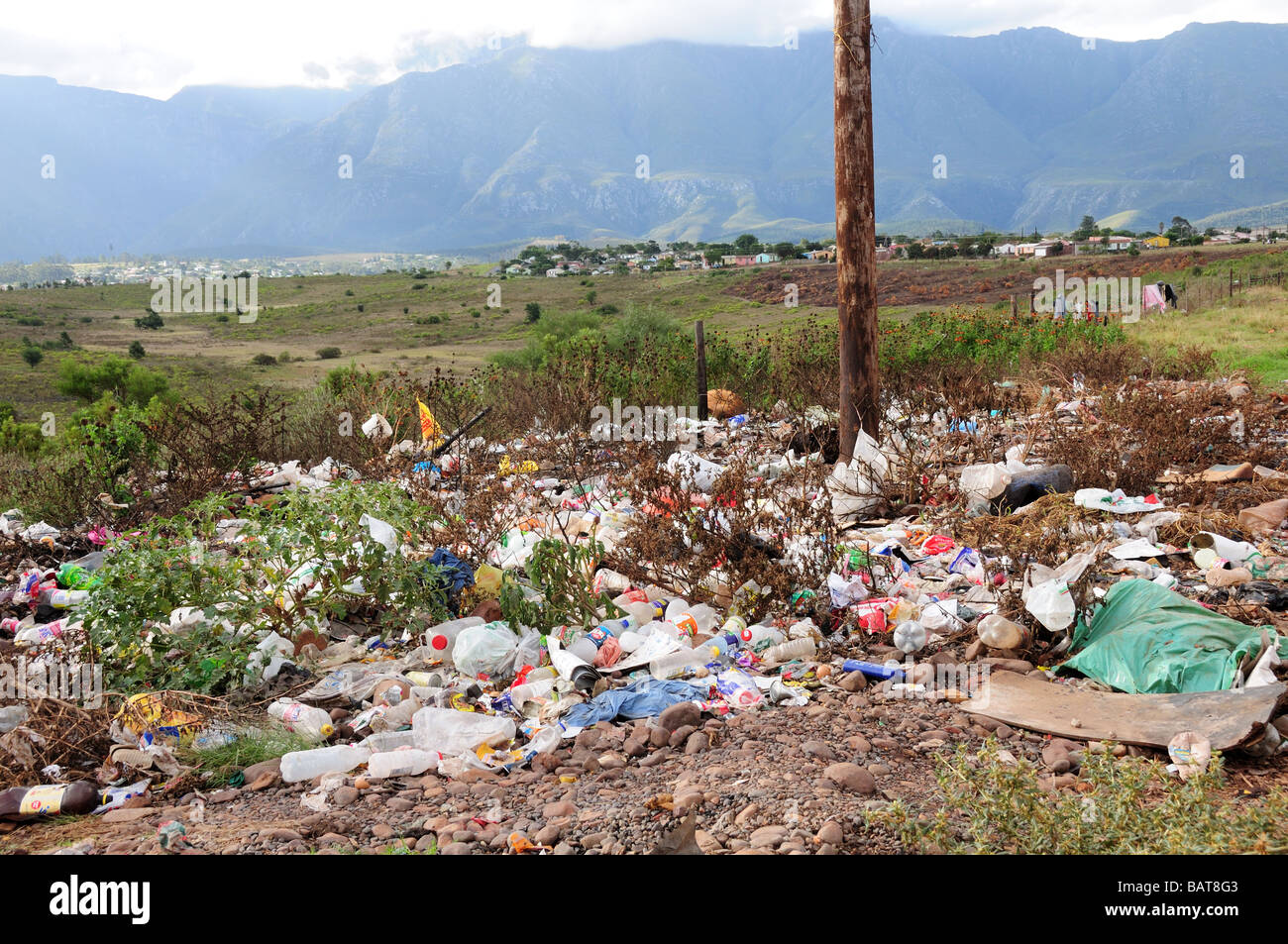 Rubbish thrown outside a Township Swellendam South Africa Stock Photo