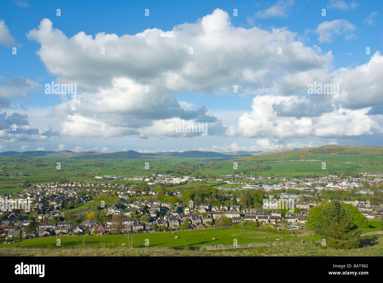 View of Kendal from Kendal Fell, Cumbria, England UK Stock Photo