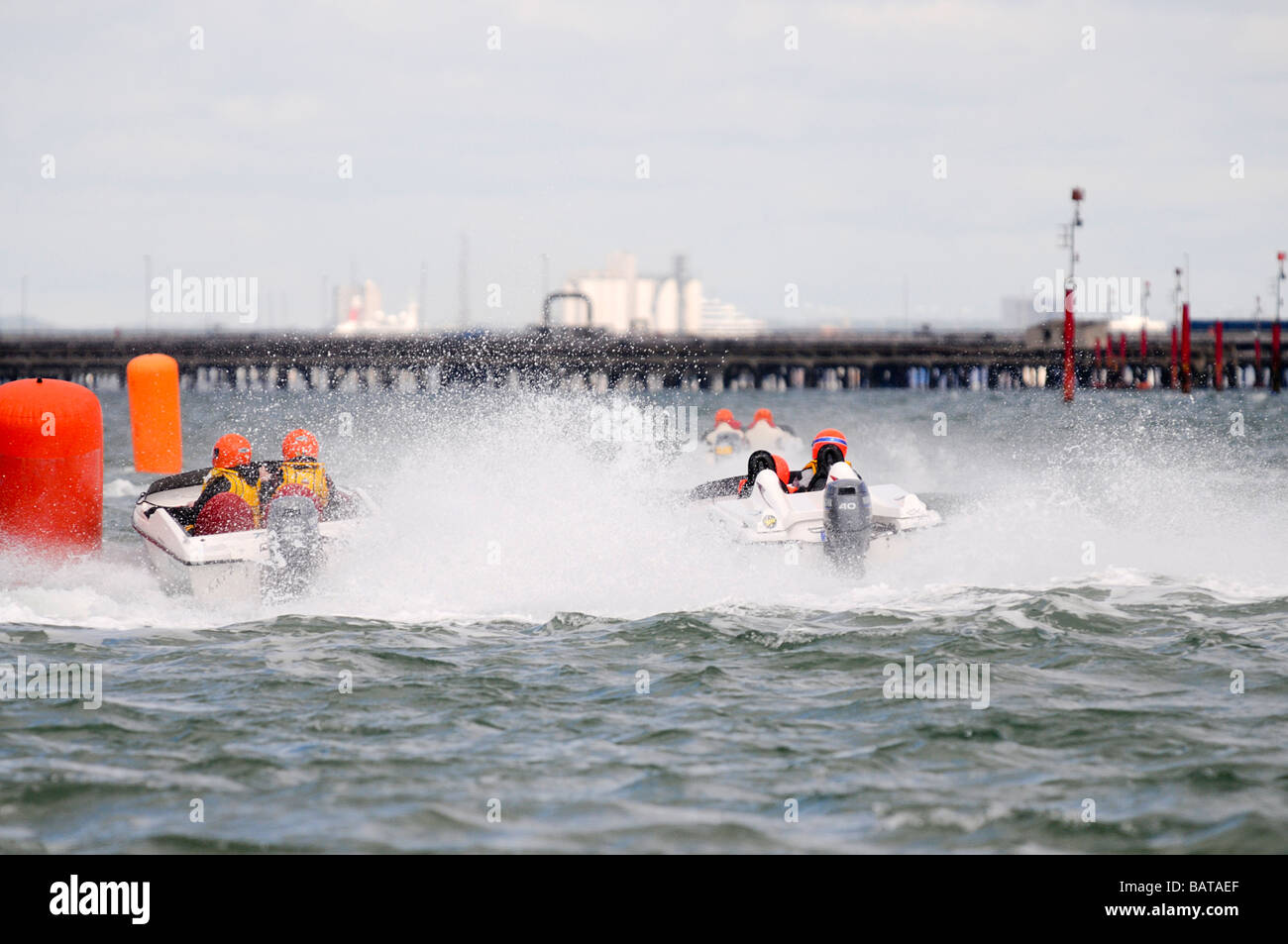 Fletcher speed boats racing off Calshot Spit Hampshire Stock Photo Alamy