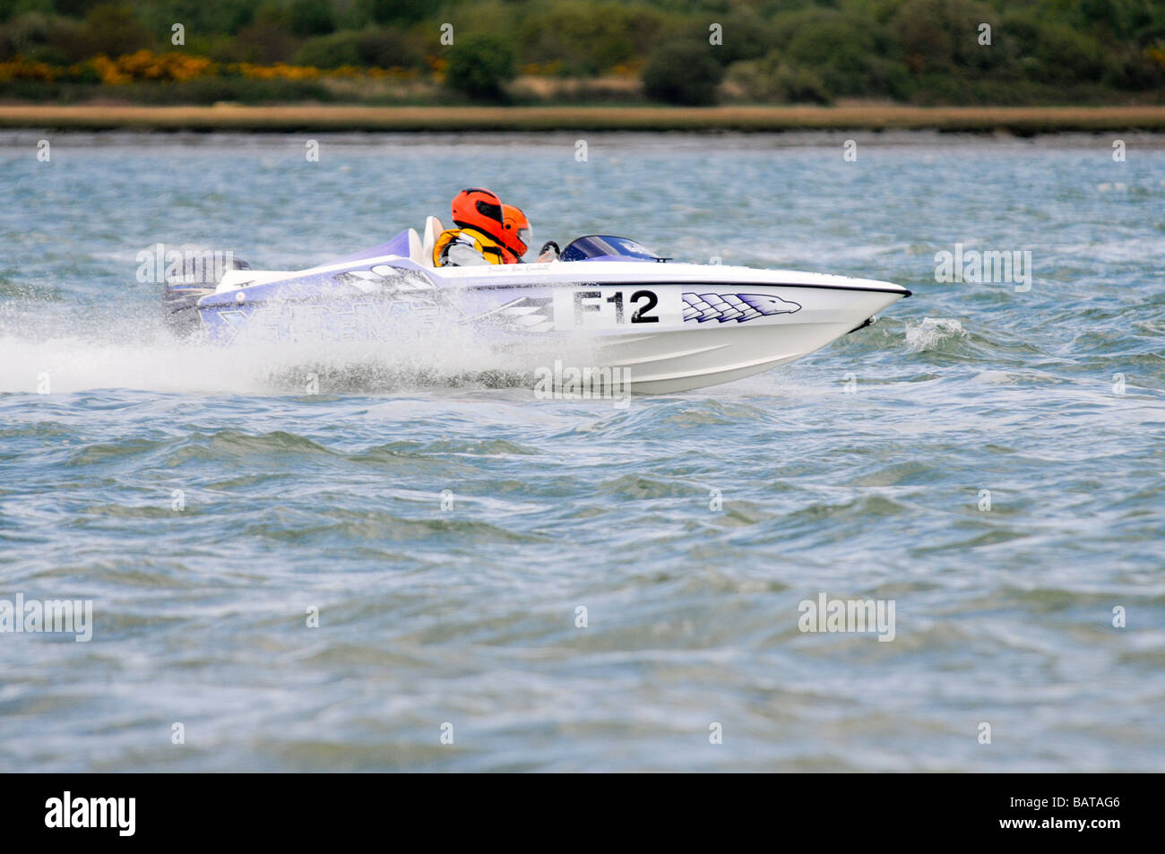 Fletcher speed boats racing off Calshot Spit Hampshire Stock Photo Alamy