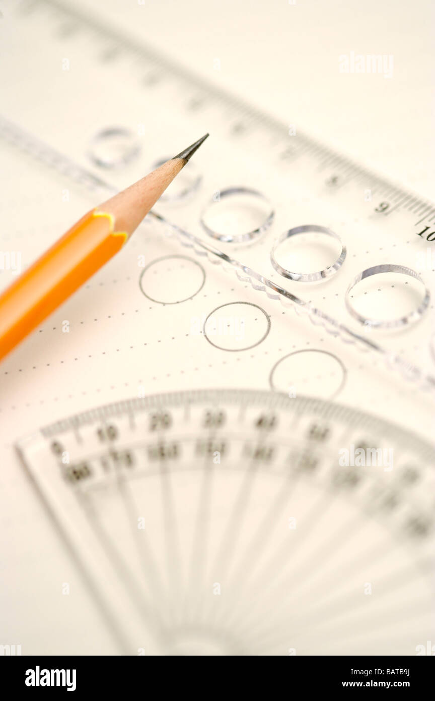 Pencil ruler and protractor Stock Photo Alamy