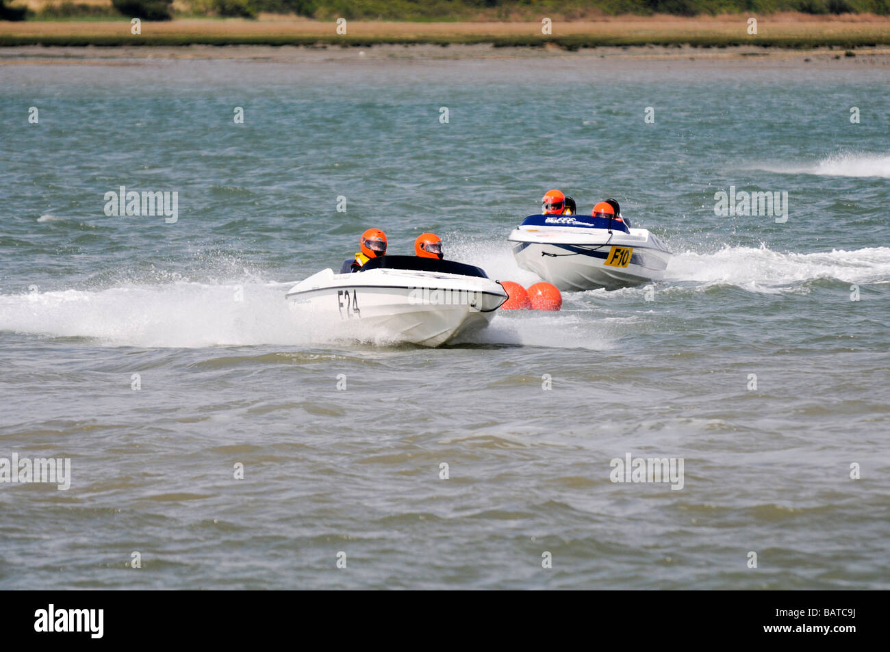 Fletcher speed boats racing off Calshot Spit Hampshire Stock Photo Alamy