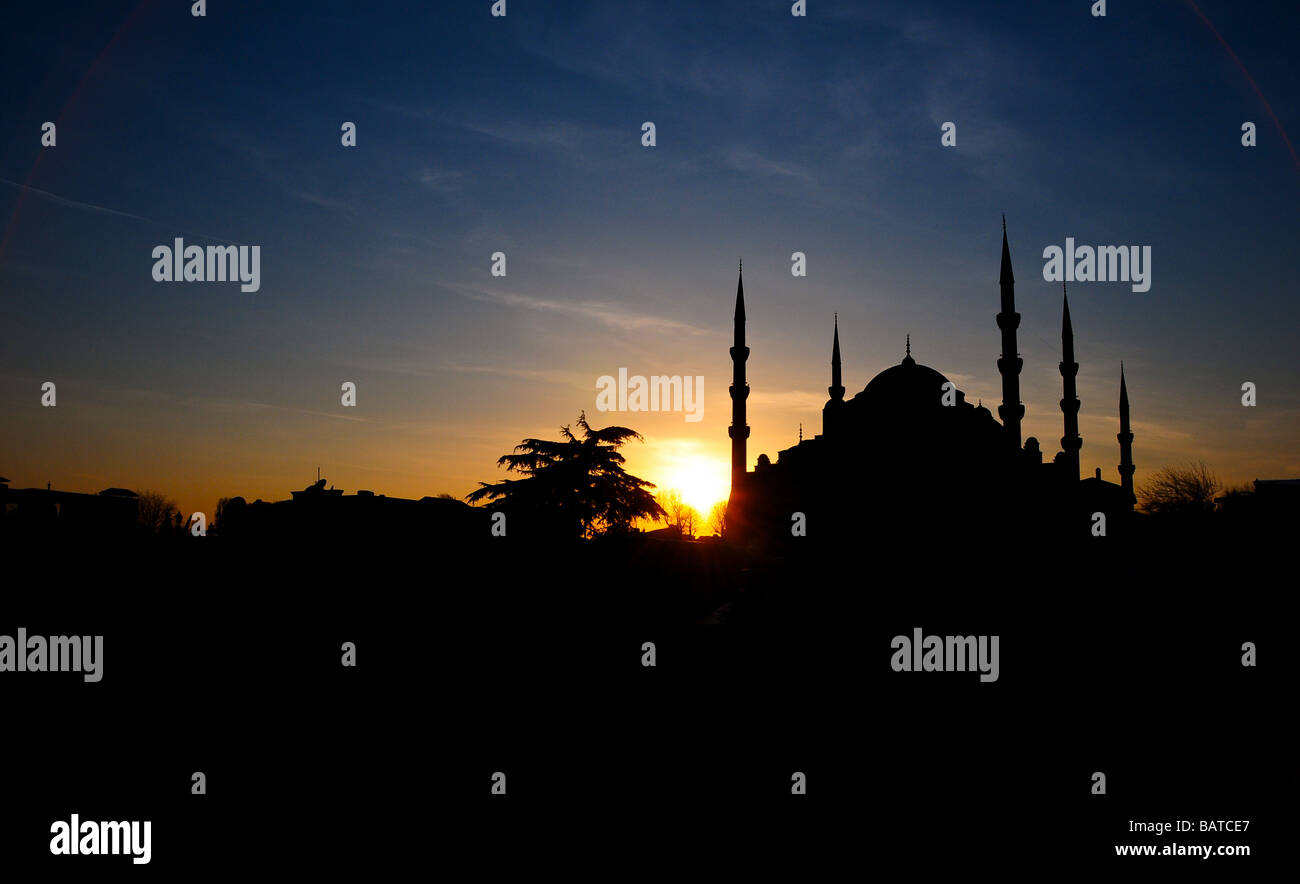 Sunset at the Sultan Ahmed / Blue Mosque, Istanbul, Turkey Stock Photo ...