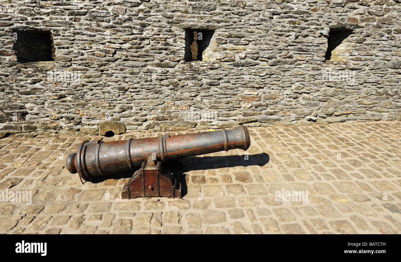 Cannon inside the castle of Bouillon in The Ardennes Belgium Stock Photo