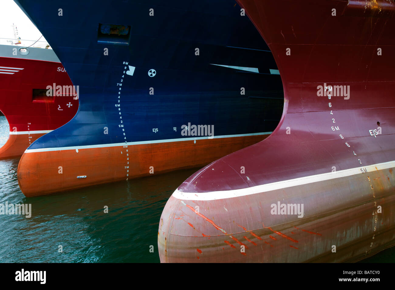 Plimsoll Line on ships at Fraserburgh Harbour, Scotland, UK Stock Photo