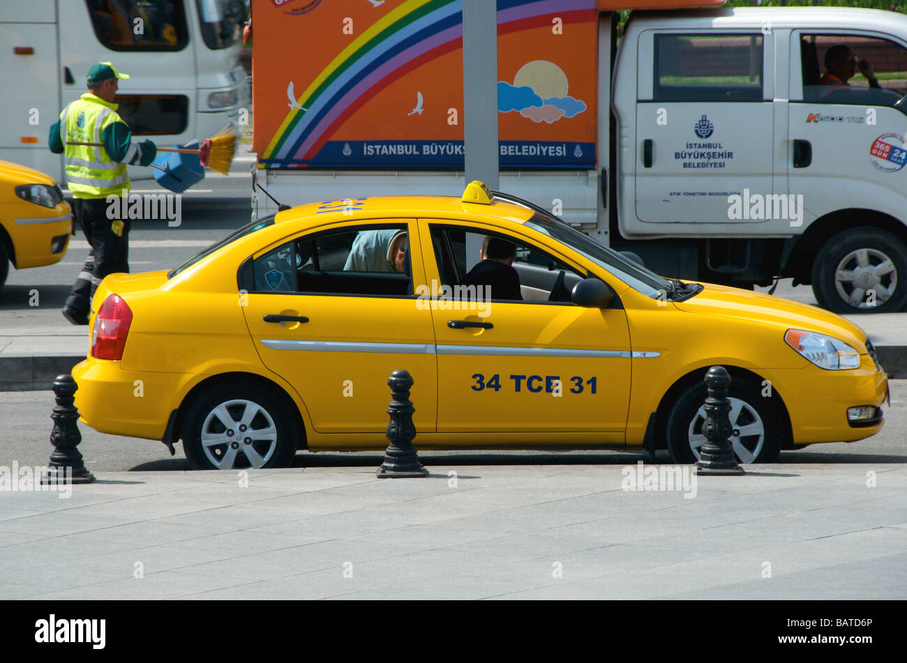 Yellow taxi, Istanbul, Turkey Stock Photo