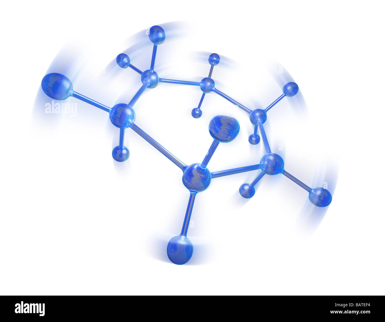 Molecular vibration, conceptual computer artwork.Atoms are shown as spheres and the bonds betweenthem as rods. Stock Photo