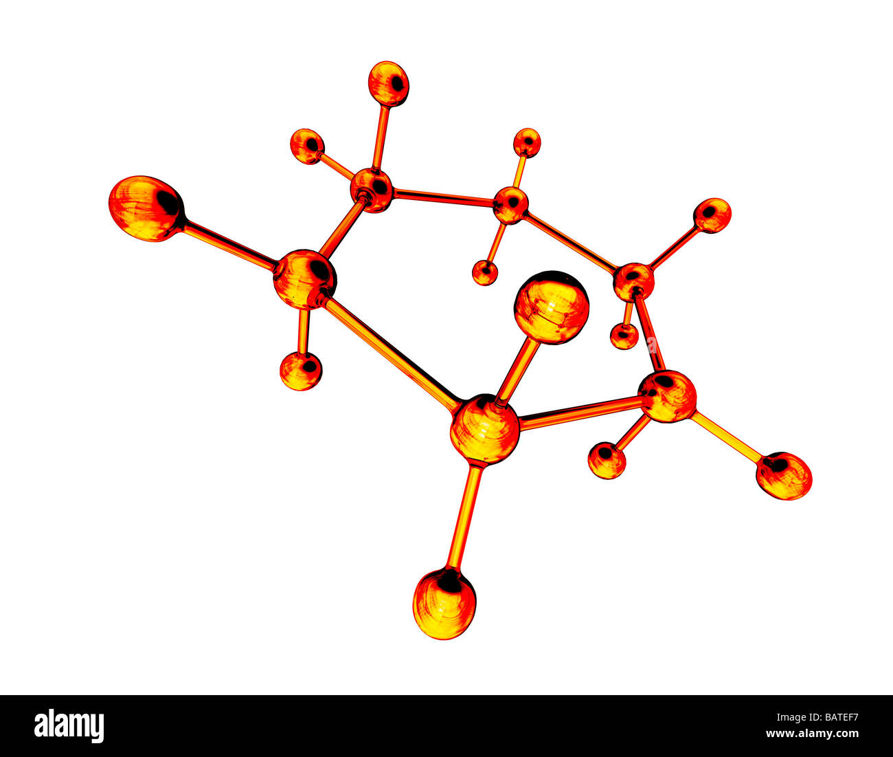 Molecular structure, computer artwork. Atoms are shown as spheres and the bonds between them as rods. Stock Photo
